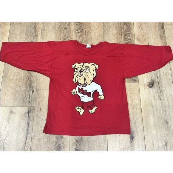 Ebert Tops - Vintage Mississippi State Bulldogs MSU 3/4 Sleeve Shirt Single Stitch Bully NCAA